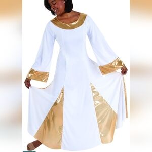NWT Womens Plus Size Danzcue Praise Robe Dress White & Gold 4XL